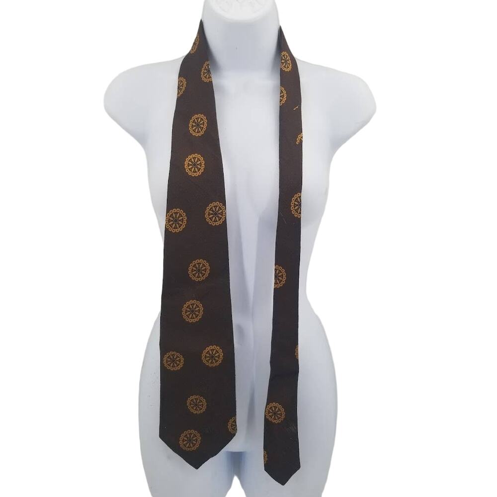 Vintage Arnold's Brown Gold Donegal Geometric Men's Neck Tie Necktie 1960s funky